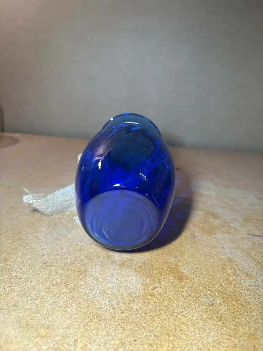 Cobalt Blue Glass Vase with Burlap Ribbon Accent